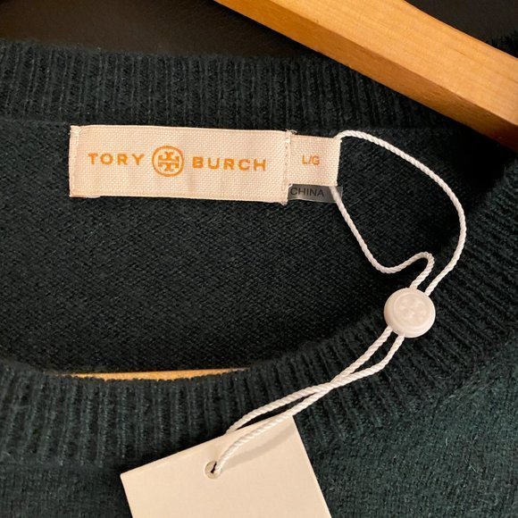 TORY BURCH SHOULDER PLACKET SWEATER JITNEY GREEN SIZE L - Picture 3 of 5